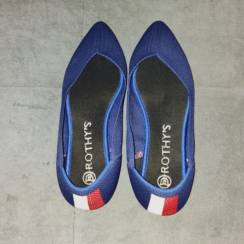 NWOT ROTHY'S NEON STRIPE POINTED TOE BLUE LOAFERS SIZE 5.5